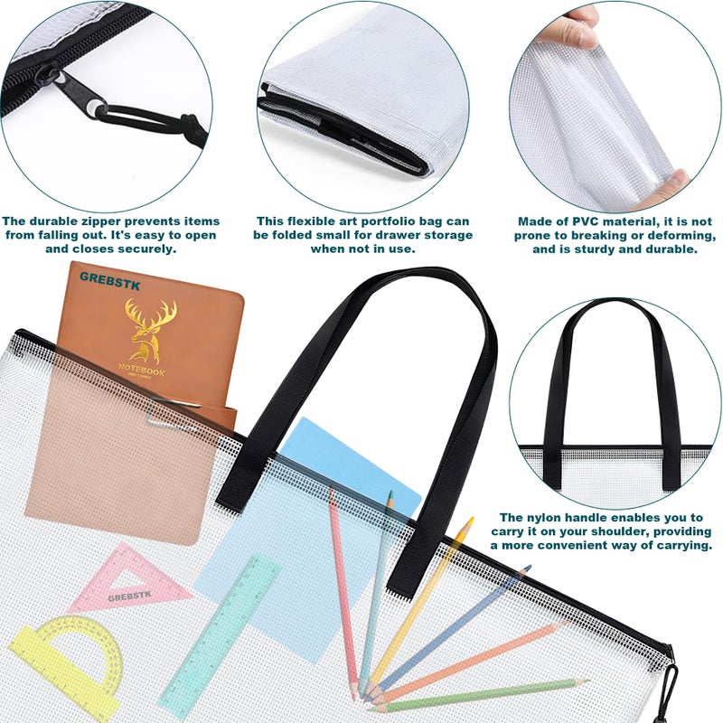 GREBSTK 2 Piece Large Posters Art Portfolio Bag 28 x 20 Inch Poster Storage Bag Board Holder with Handle and Zipper Organizer Transparent Bag for Posters, Poster Board, Painting, Bulletin Boards - Image 3